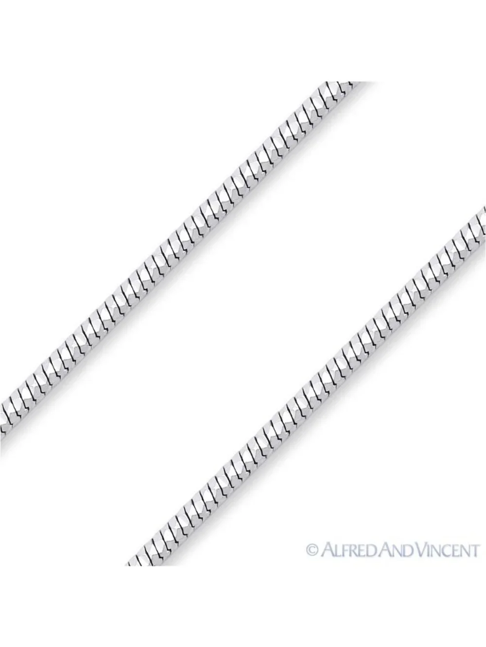 0.7mm D-Cut Snake Link Chain Necklace in .925 Sterling Silver w/ Rhodium - 24